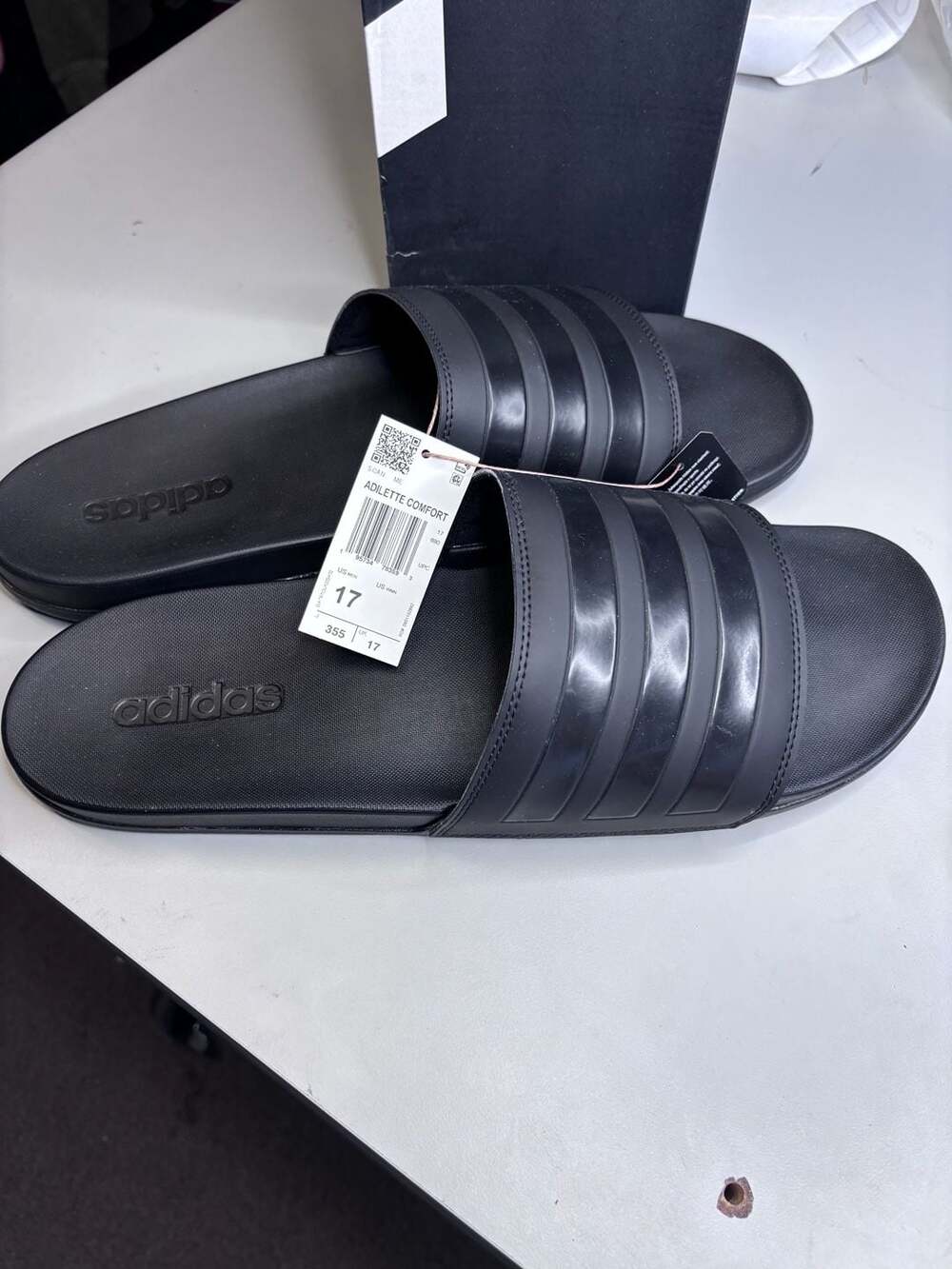 Adidas Adilette Comfort Slides, Black, Size 17 (GZ5896)